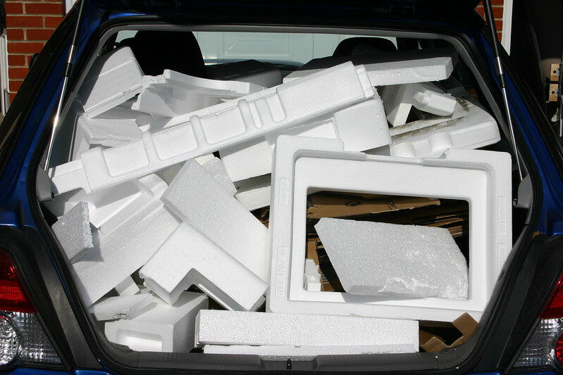 Foamed polystyrene (such as Styrofoam) is used in packaging. ©Ian Hughes/Flickr (CC BY 2.0)