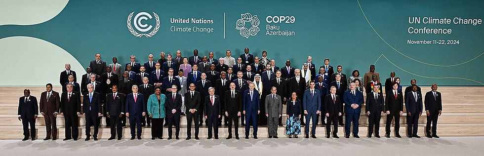 World leaders’ photo op at the 2024 Climate Action Summit at COP29, held in Baku, Azerbaijan. Many smaller, less-developed nations are skeptical of the rich and powerful making climate geoengineering decisions without their input. Wikipedia