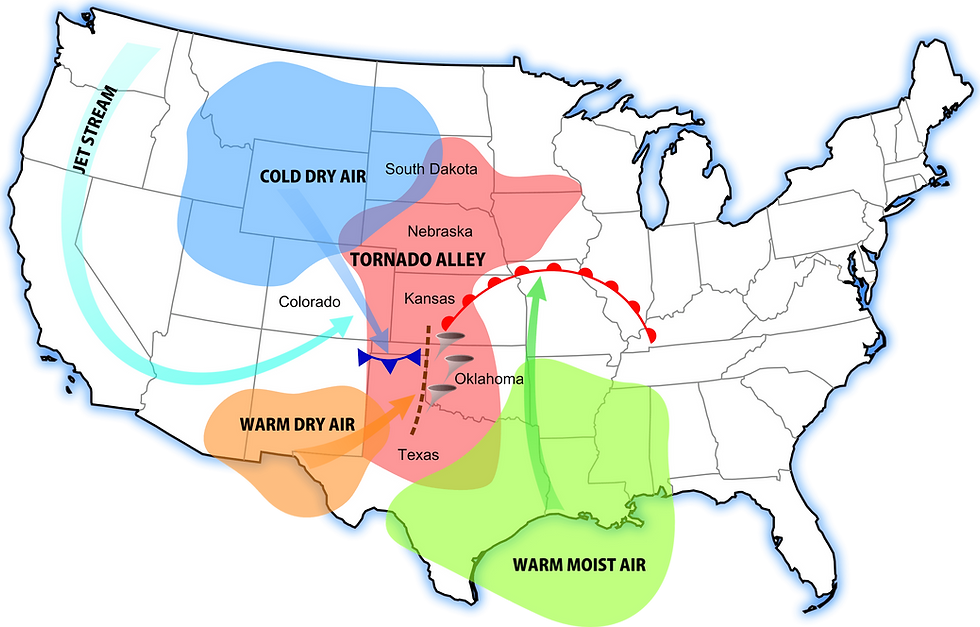 Tornado Alley (in red) in the US. Wikimedia/Dan Craggs (CC BY-SA 3.0)