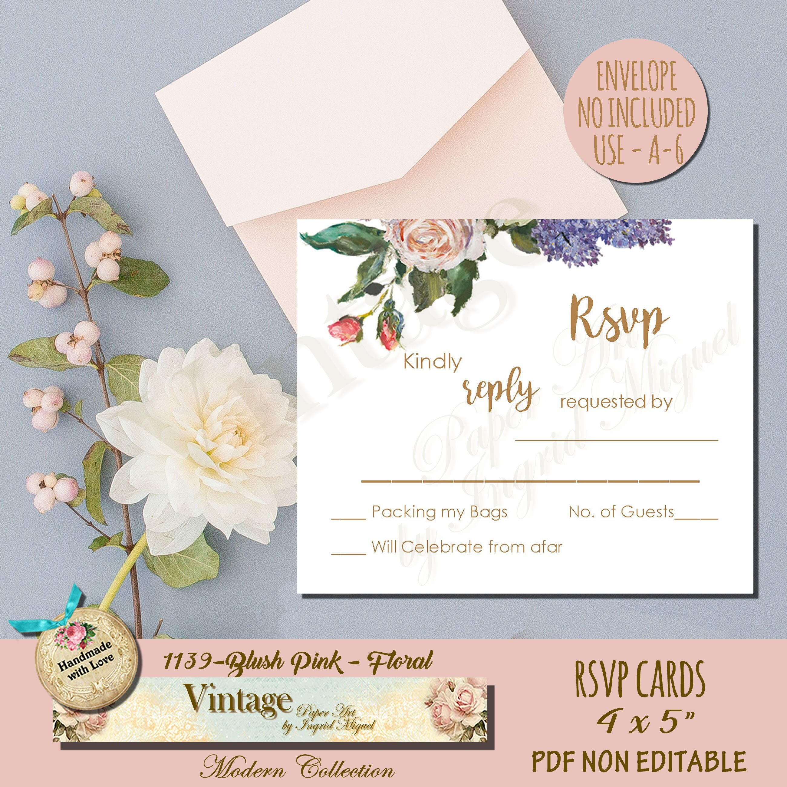 RSVP tarjeta confirmación de Asistencia - Blush Pink floral-/F-1139-15