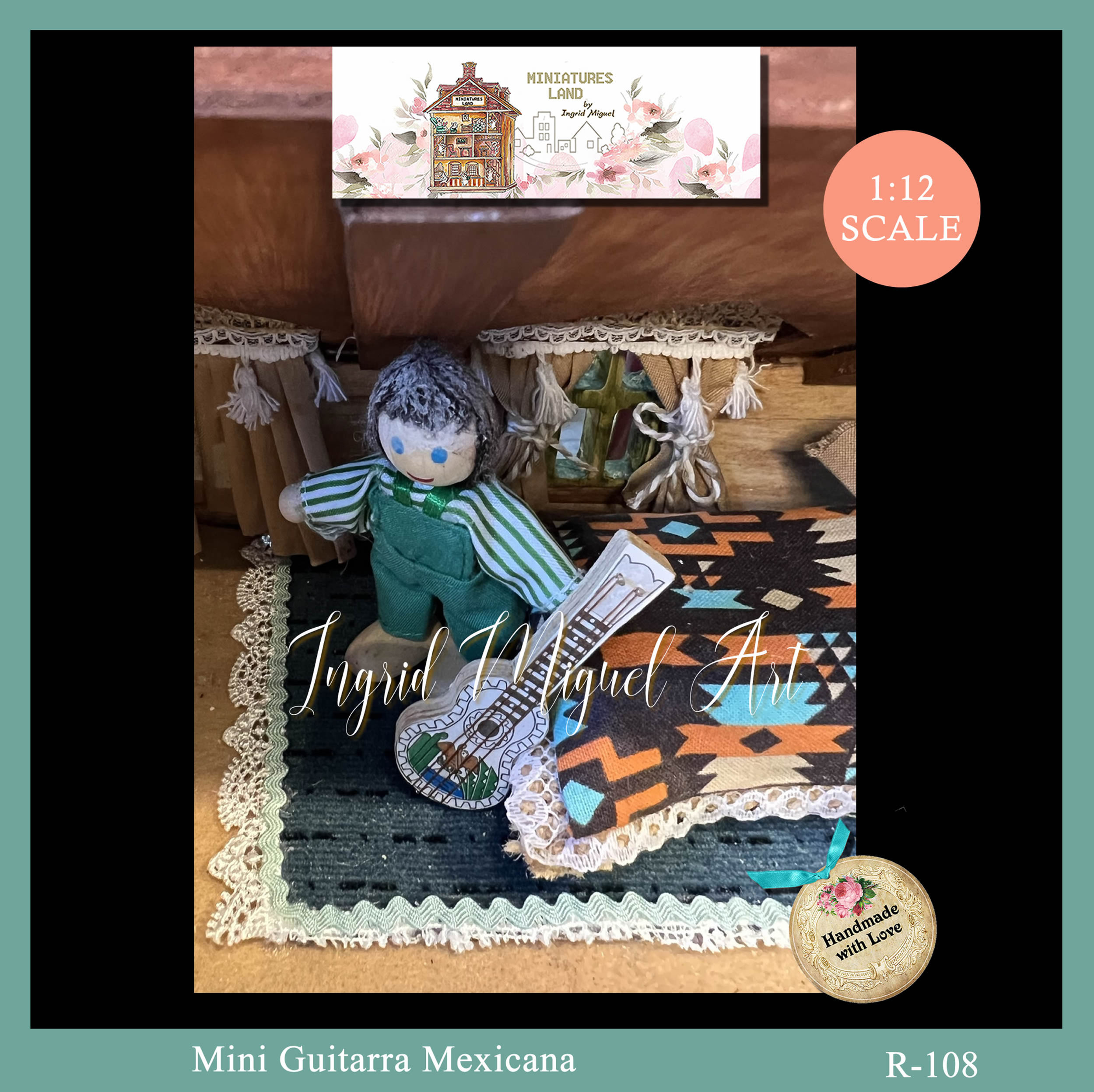 Guitarra Mexicana De Madera para casa de muñecas | Miniaturas /R-306