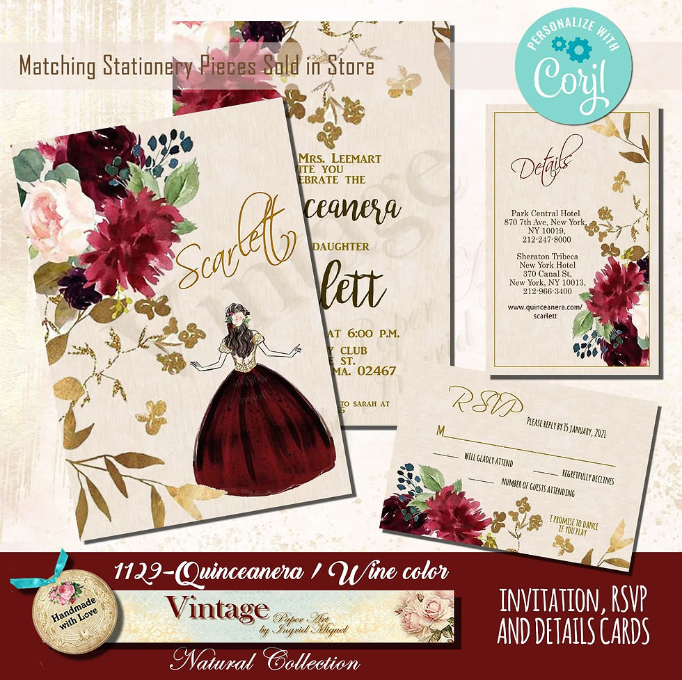 Miniatura: Tarjeta asignación de lugar en tu evento - Wine color  /F-1129-6