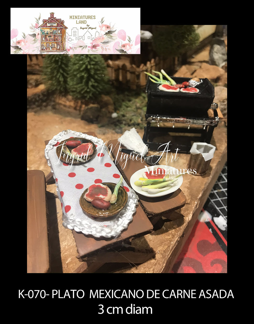 Plato de barro con Carne Asada y Chorizo-Asador- 1 pieza/ Miniaturas / K-070-1