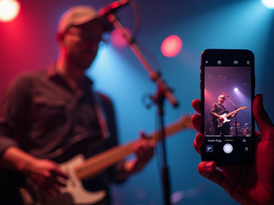 A phone held up videoing a band