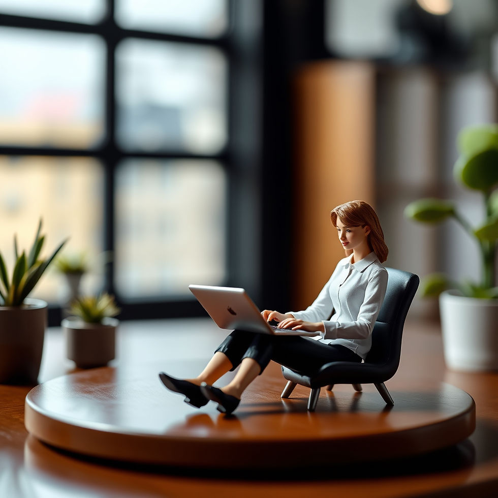 Miniature business woman with a laptop