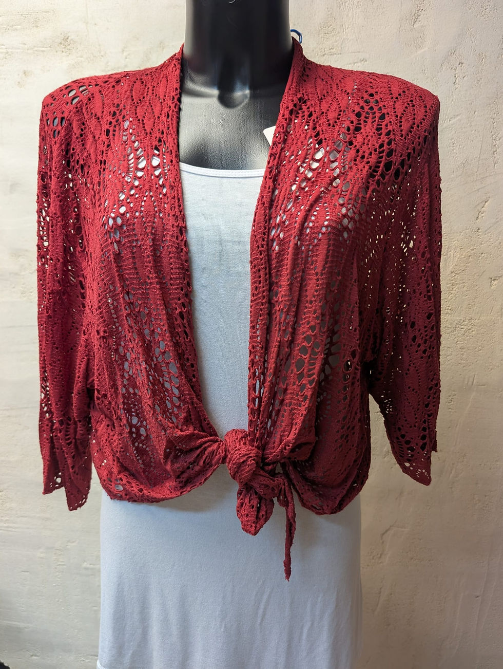 gilet veste crochet noeud dentelle rouge