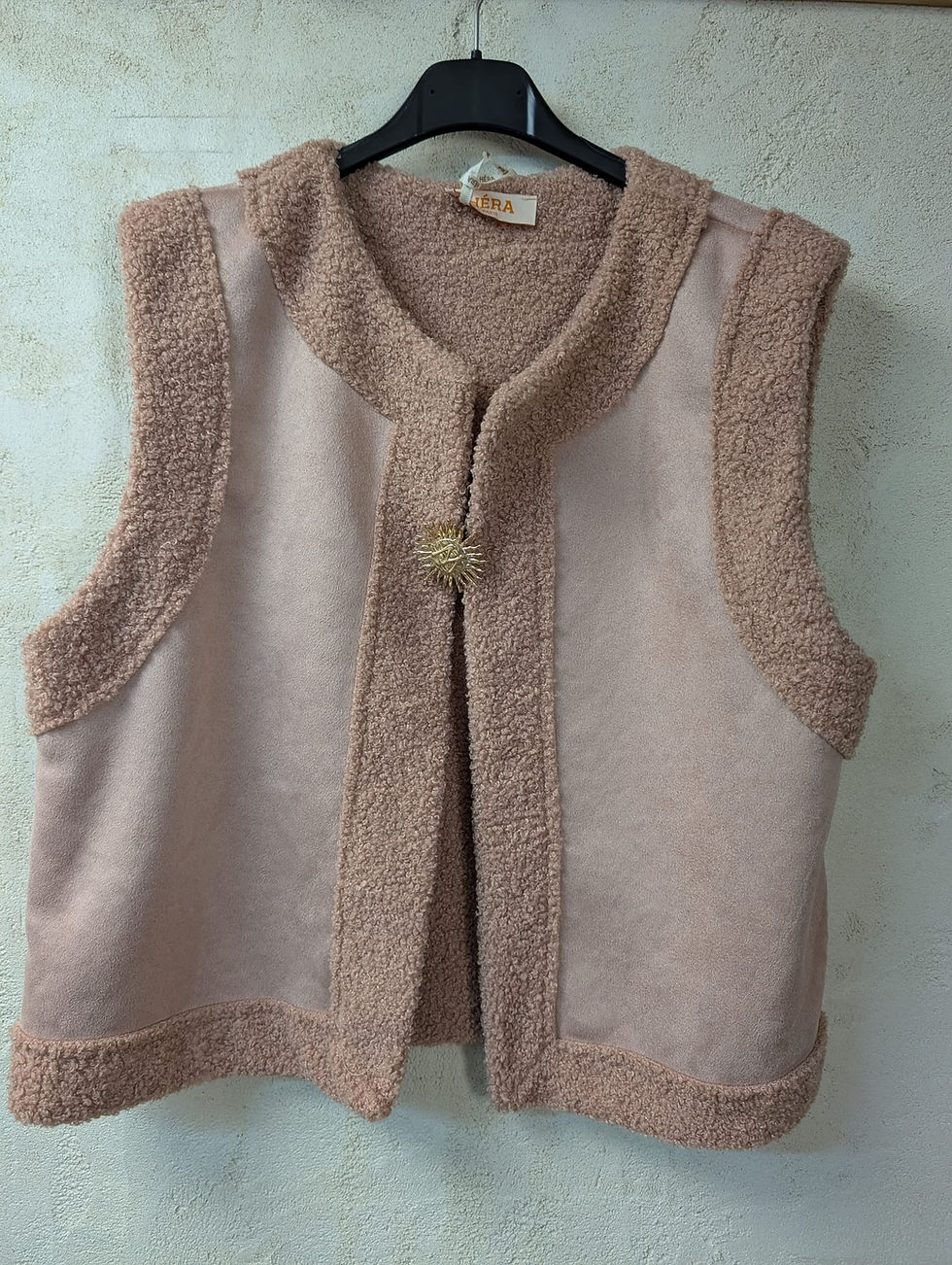 Miniature : veste teddy rose style bouton sans manche chaud automne hiver