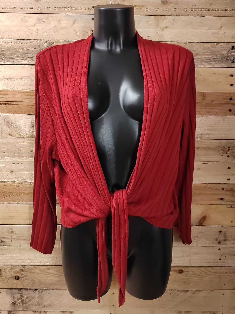 Miniature : rouge Gilet côtelé à nouer en cache coeur   Boléro à porter par dessus une robe, un tee-shirt  Manches longues