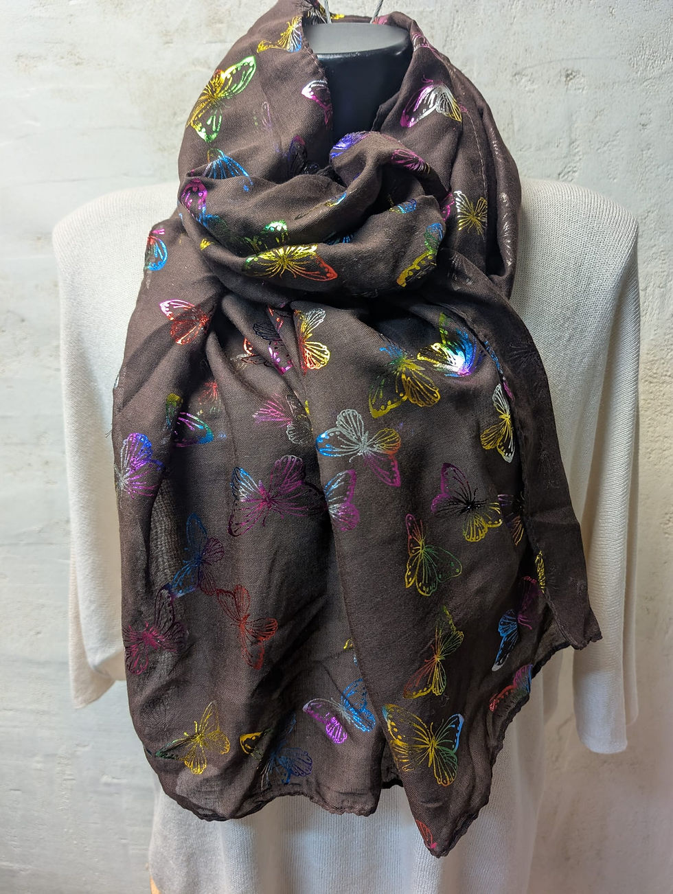 foulard papillon crème marron multicolore