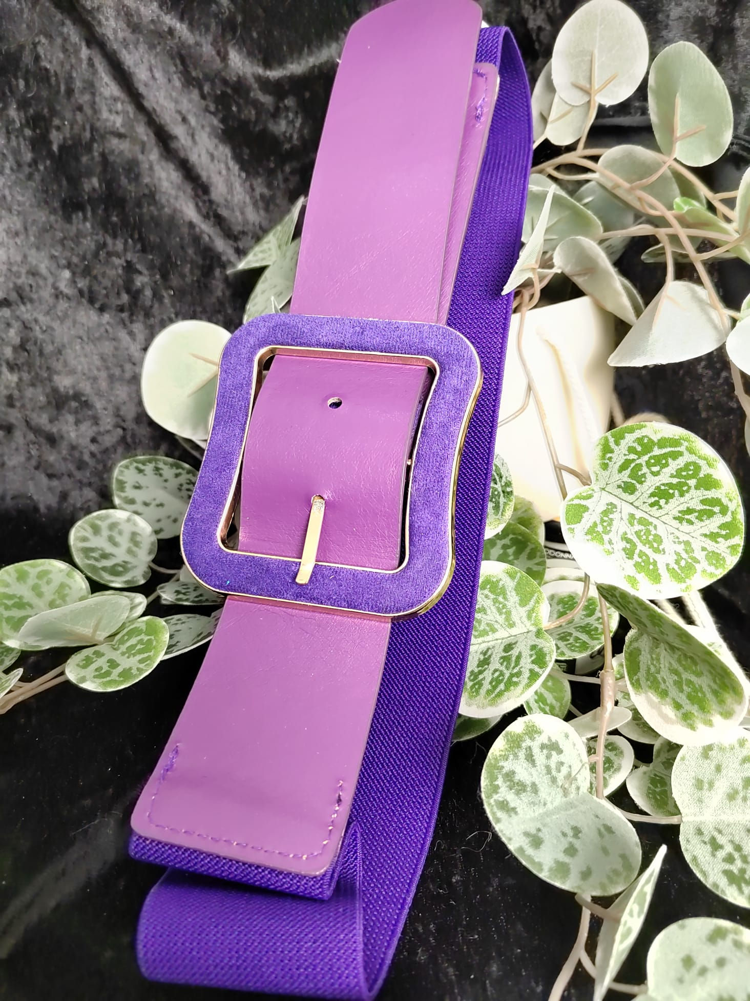 Ceinture de robe élastiquée style joli élégant simili cuir violet