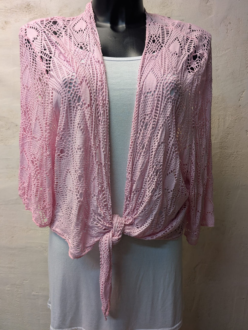 Miniature : gilet veste crochet noeud dentelle rose