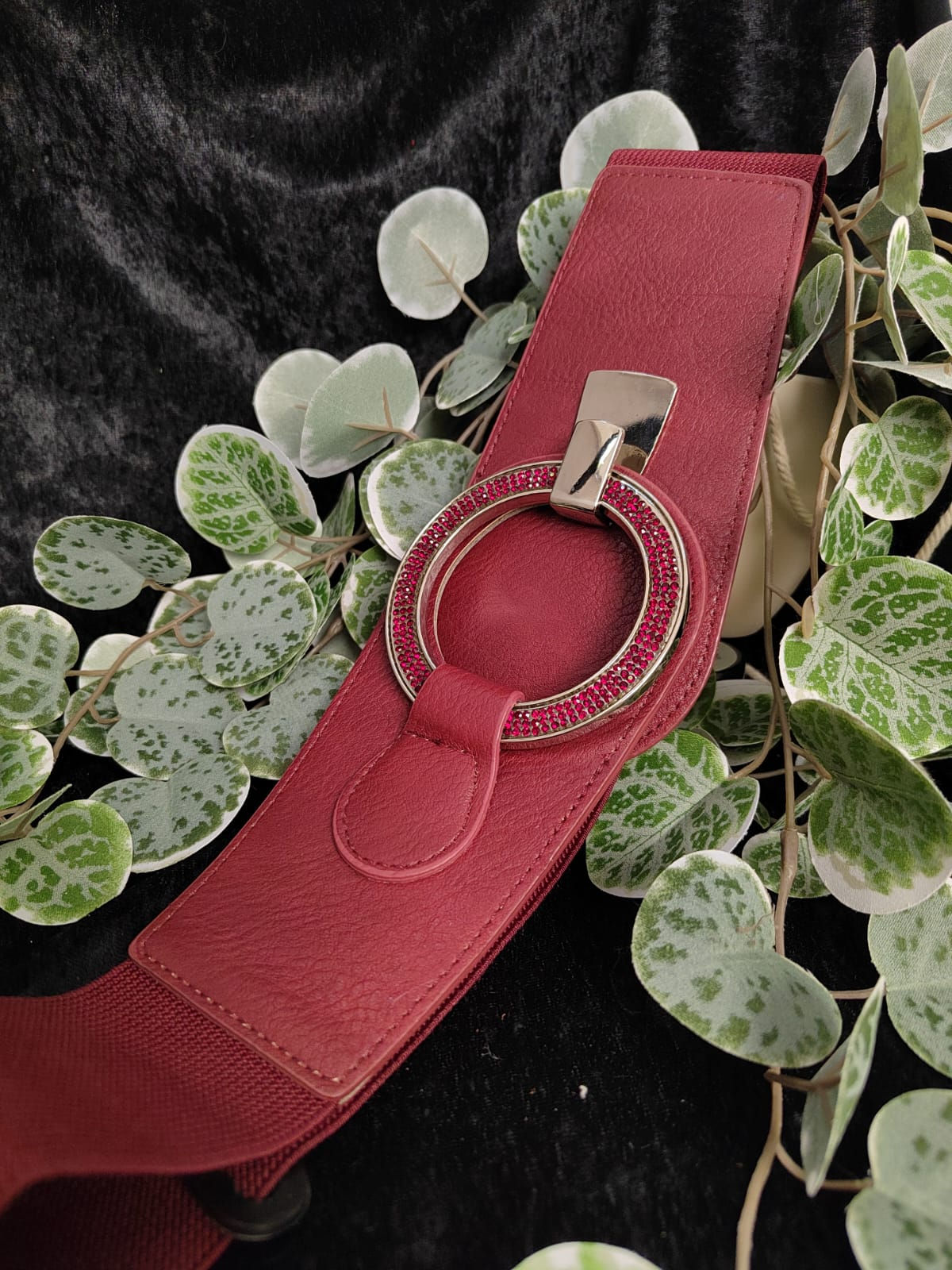 Ceinture élastiquée en simili Boucle argentée ronde à strass