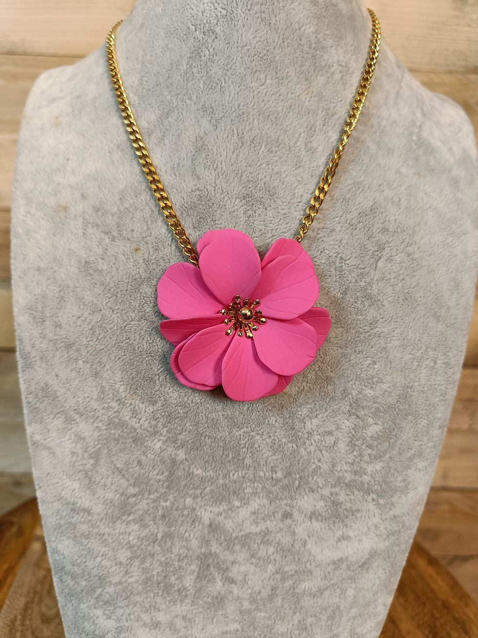 Miniature : collier acier inoxydable fleur fuchsia
