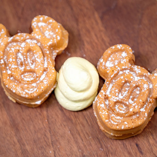 Mickey-shaped Banana-Hazelnut Waffles