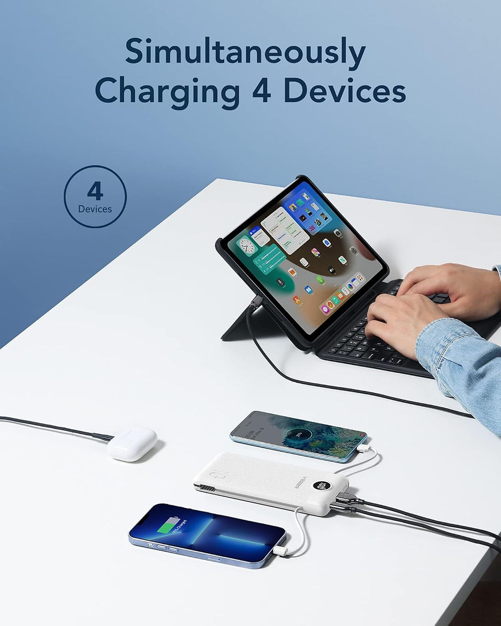 Thumbnail: VEGER Portable Charger for iPhone Built in Cables and Wall Plug, 10000mah Slim 
