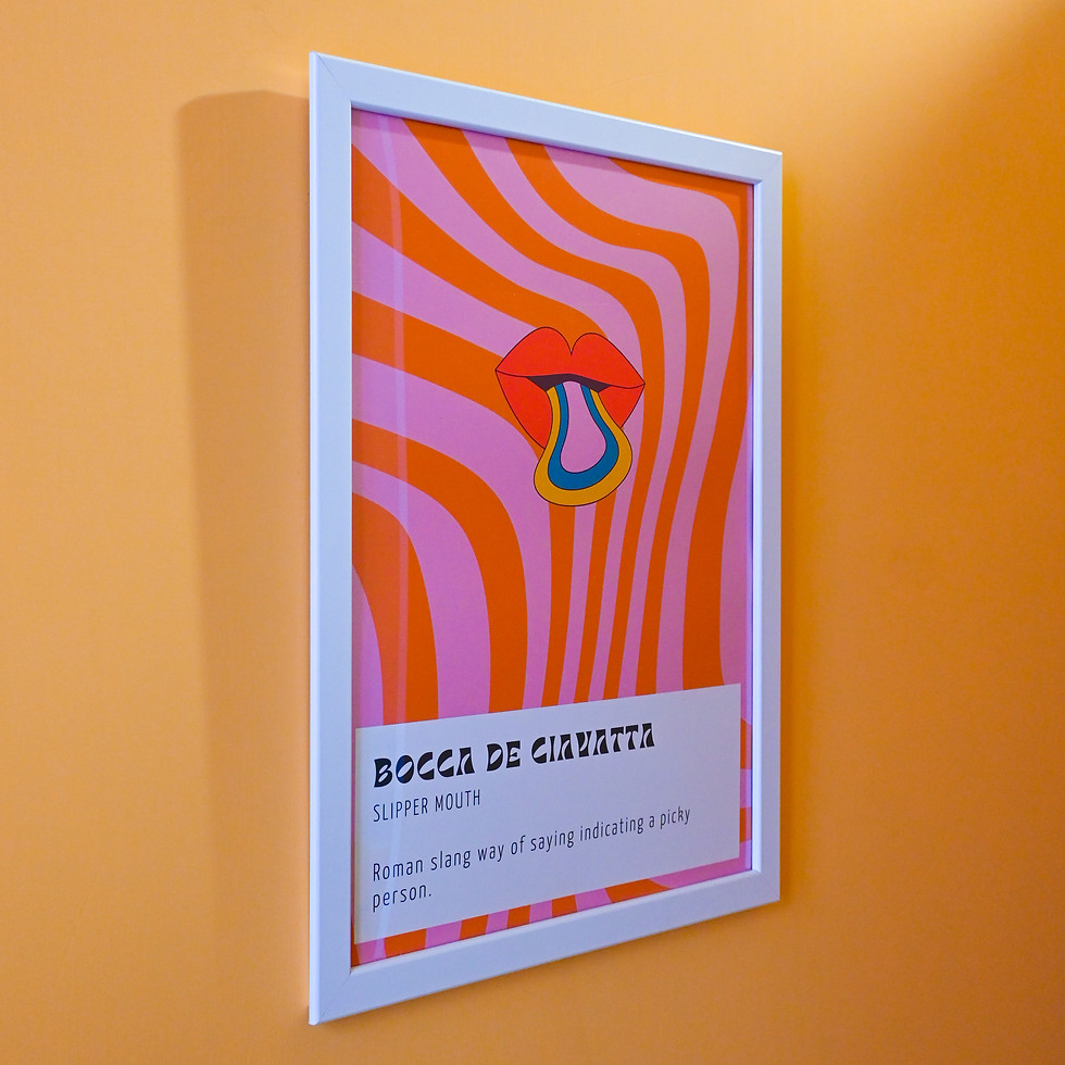 A fun and vibrant pop poster hanging on the wall at Casa Pesa, adding a playful and creative touch to the space. This lively holiday home in Pigneto is filled with colorful details and modern design, making it the perfect choice for those seeking an energetic and stylish environment during their Rome holidays. Whether you're staying in a trendy apartment in Pigneto Rome or a unique house in Pigneto, Casa Pesa offers a memorable and fun experience.