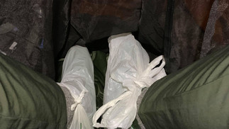 Keeping feet dry after rainy night Tsurugisawa Campground Ten Camping