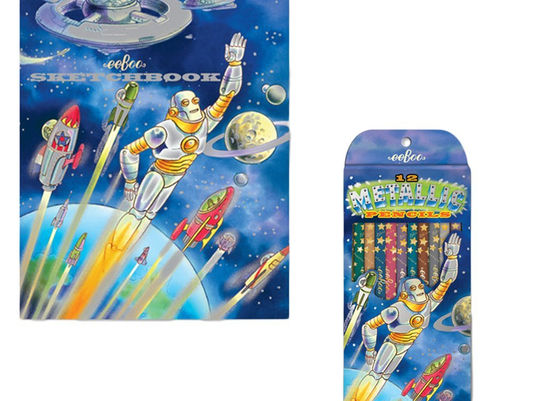 eeBoo Robot Rescue Metallic Pencils & Sketchpad
