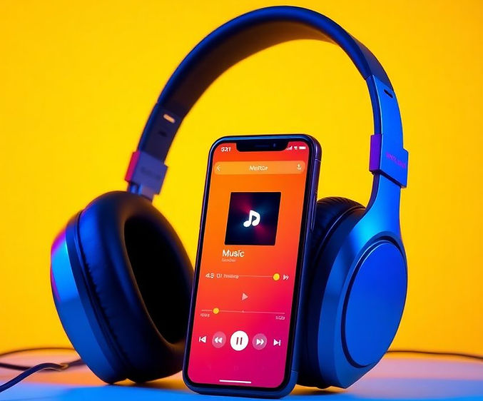 blue headphones and an orange walkman