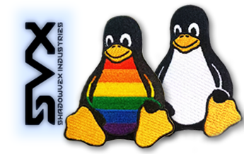 Linux Tux & Linux Pride Tux Velcro and Iron Patches available from shadowvex industries.
