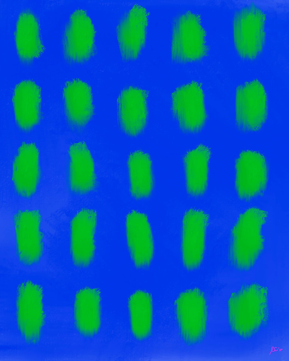 POPPED UP-Bold blue and green in neon abstract.