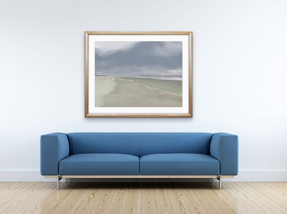 Thumbnail: Seaside in South Hampton , soft relaxing print over blue sofa.