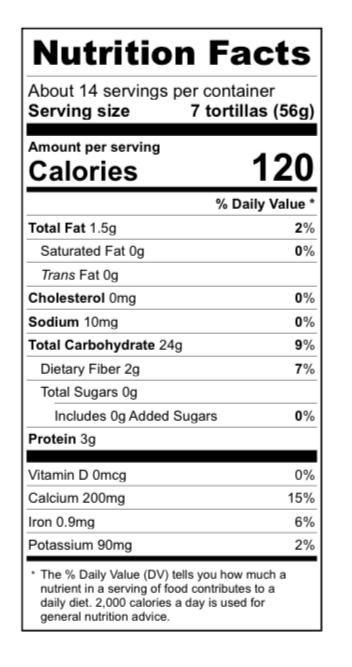 Thumbnail: Tortilla No. 12 Mini Taco Nutritional Table