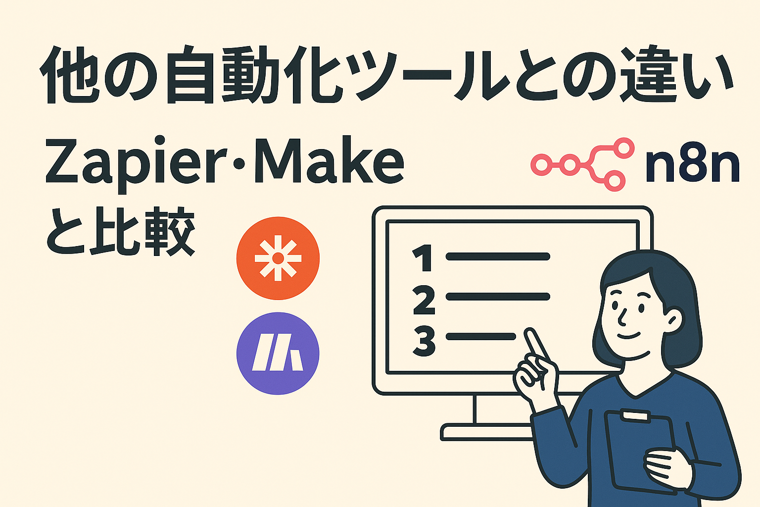 他の自動化ツールとの違い|Zapier・Makeと比較