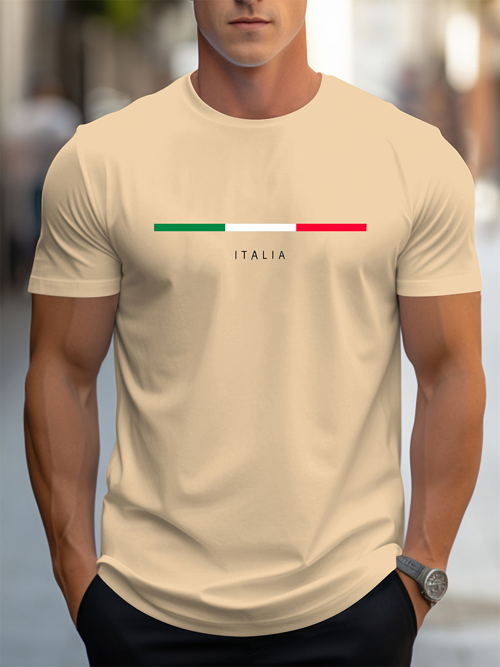 Thumbnail: Men's summer 100 cotton fashionable casual loose plus size ITALIA pattern printe