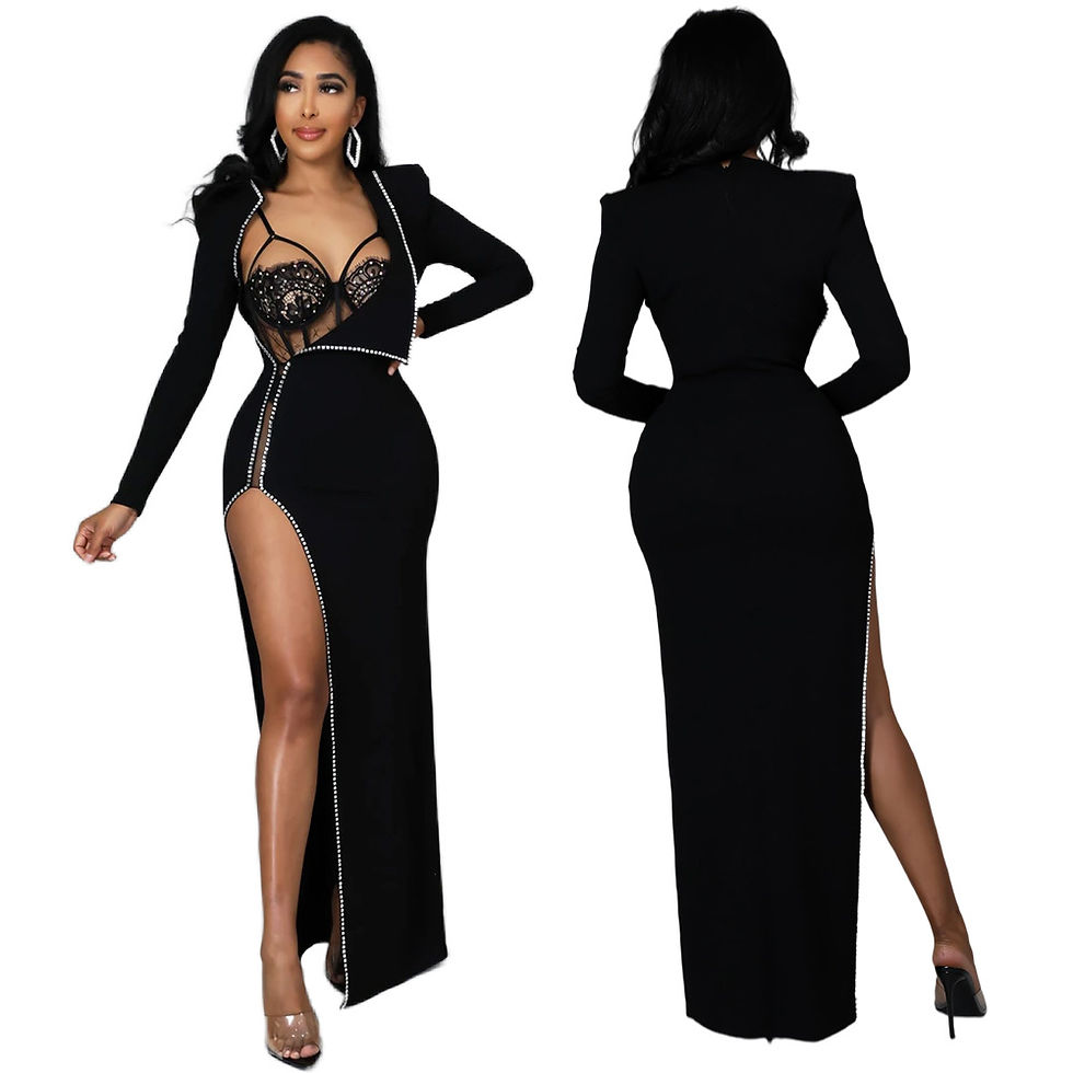 Miniatura: Trendy Party Wear Lace Bodysuit Long Sleeve Dresses Sexy 2 Piece Club Wear