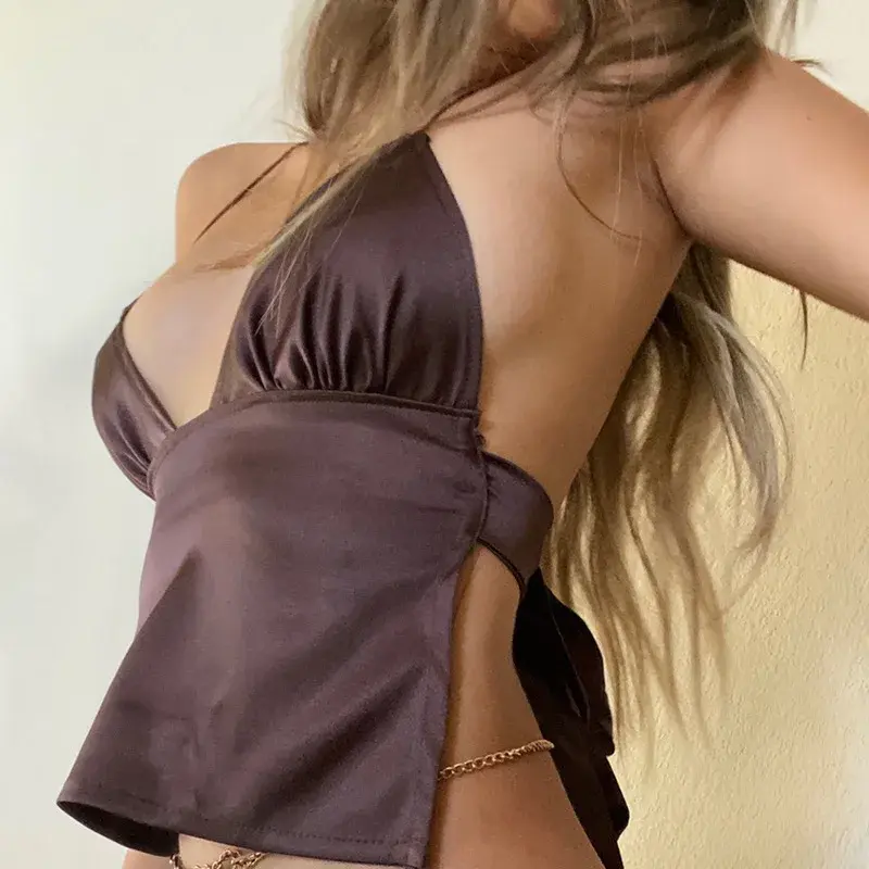 Miniatura: Women's Sexy Backless Halter Crop Spaghetti Strap Sleeveless Camisole