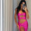 Thumbnail: Halo dress Ivory fuchsia / black Lycra shine