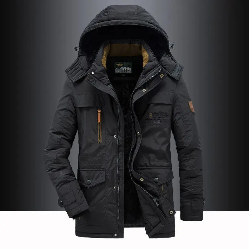Parka Masculina Longa com Capuz e Forro de Fleece