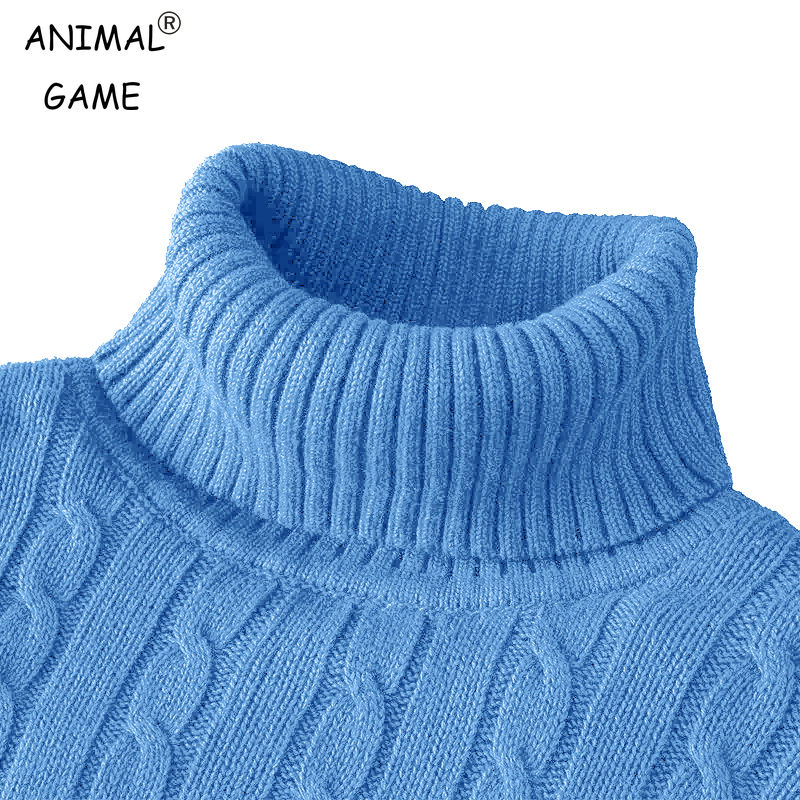 Outdoor Men's Long Sleeve Knitted Sweaters Slim Fit Turtleneck Sweater Casual Pu