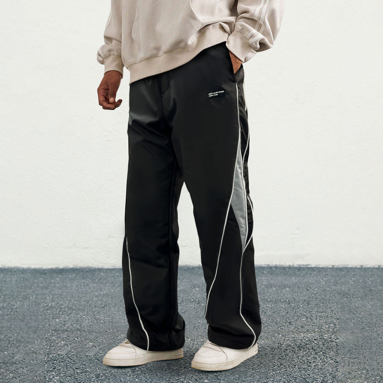 Men's Patchwork Wide Leg Pants Fashionable Casual Contrast Color Loose Sewing El