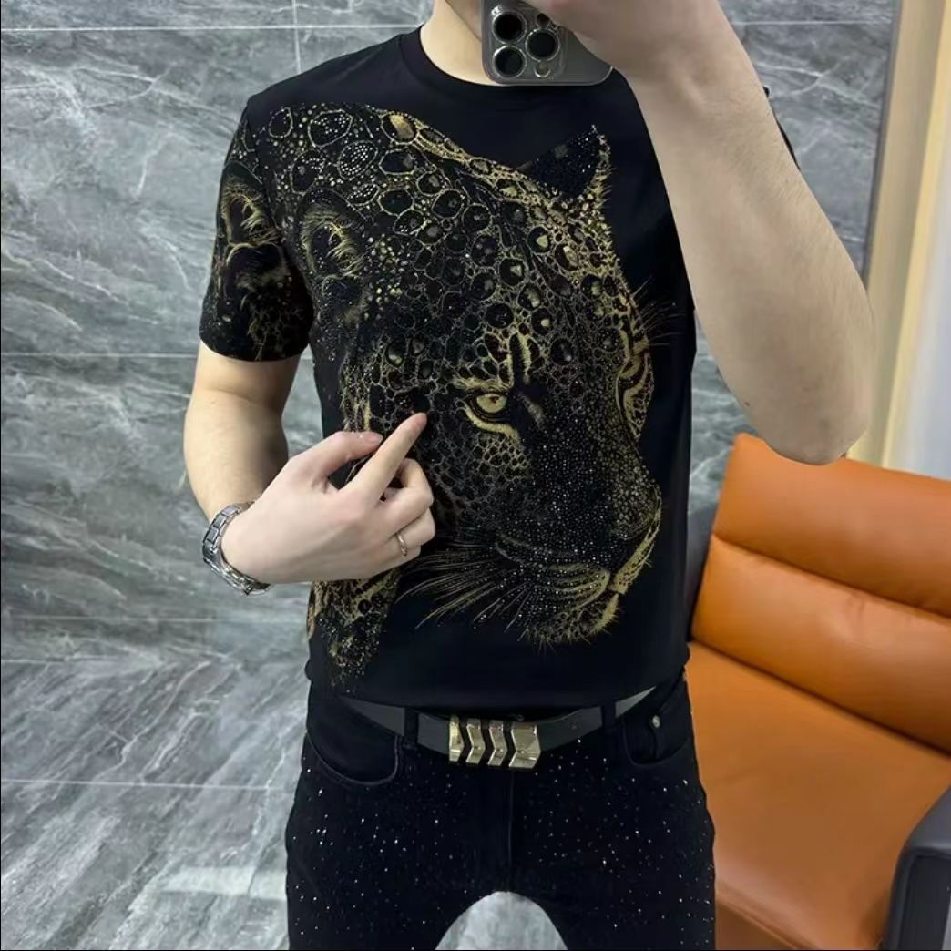 2025 Summer New Hot Diamond Men Short-sleeved Round Neck T-shirt Fashionable Thi
