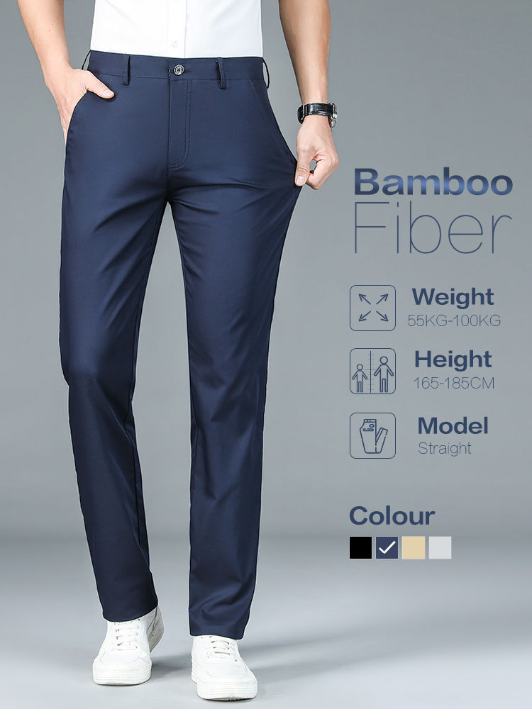 Calça Social Masculina de Fibra de Bambu com Corte Reto