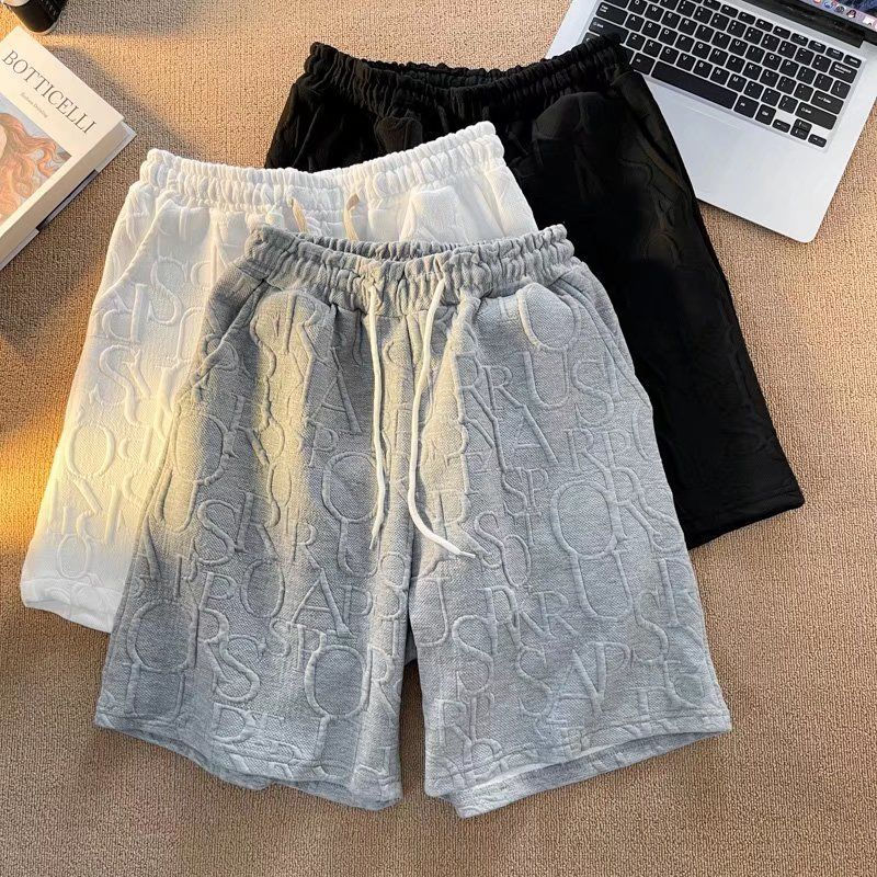 Brand Premium Waffle Casual Shorts Men Sport Loose Wide leg Running Shorts Lette