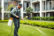 a professional gardener spraying against