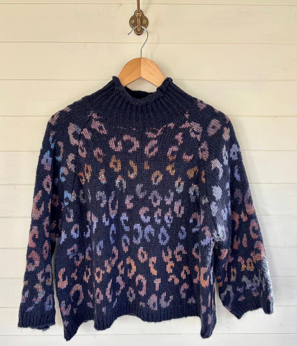navy all over leopard design wool mix sweater
