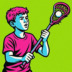 Boy holding lacrosse stick with ball