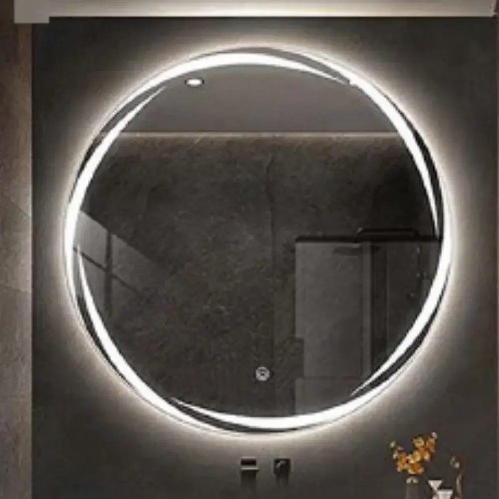 Espejo con Luz LED Redondo con Adornos de Lunas en el Borde 60×60 cm