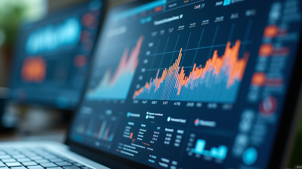 Close-up view of a computer screen displaying business analytics dashboard