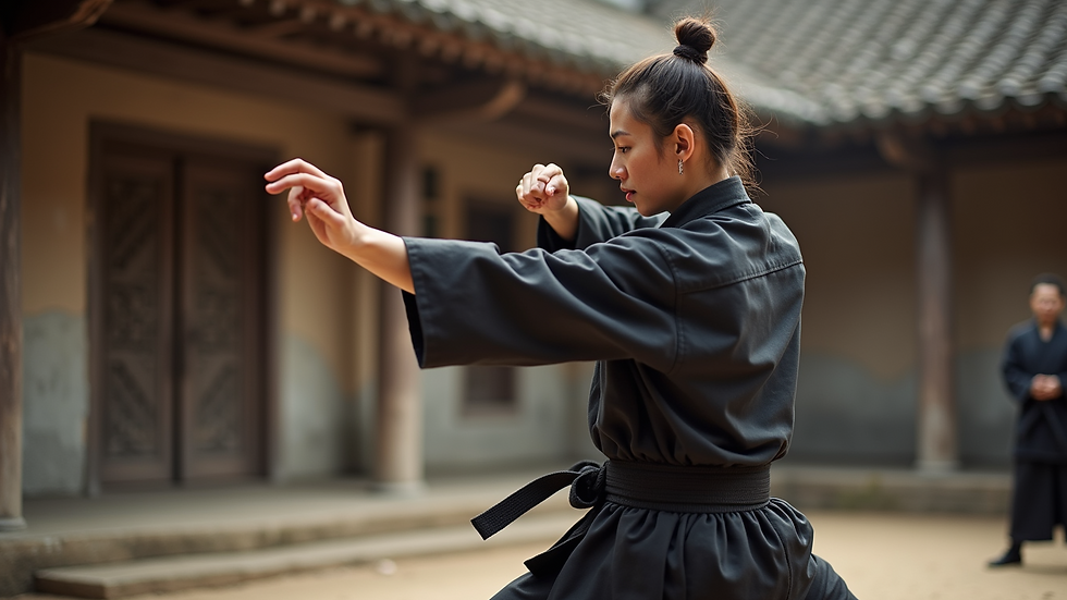 High angle view of a Wing Chun training session focusing on centerline techniques