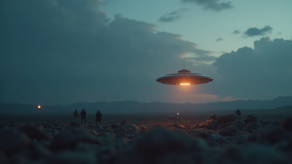 Close-up view of a glowing spaceship in the distance