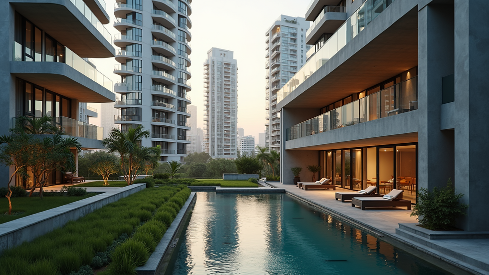 High angle view of modern luxury condominiums