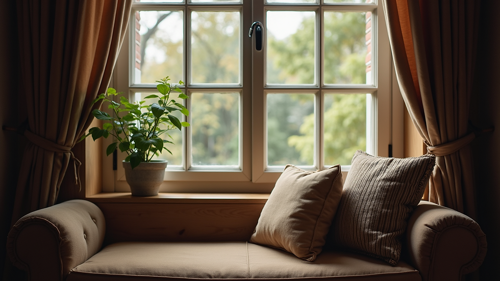 High angle view of a cozy reading nook by a window