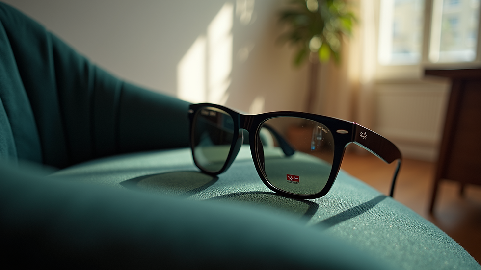 Close-up view of Ray-Ban glasses resting on a chair after a day of experiences