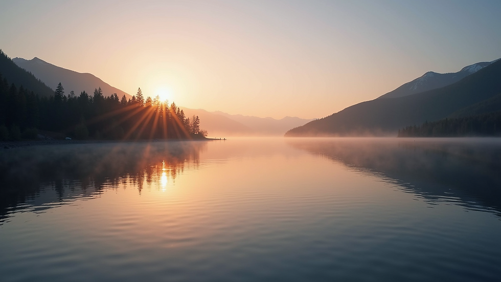 Eye-level view of a tranquil lakeside at sunset