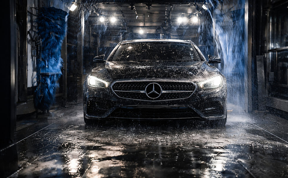 a car going thru a car wash